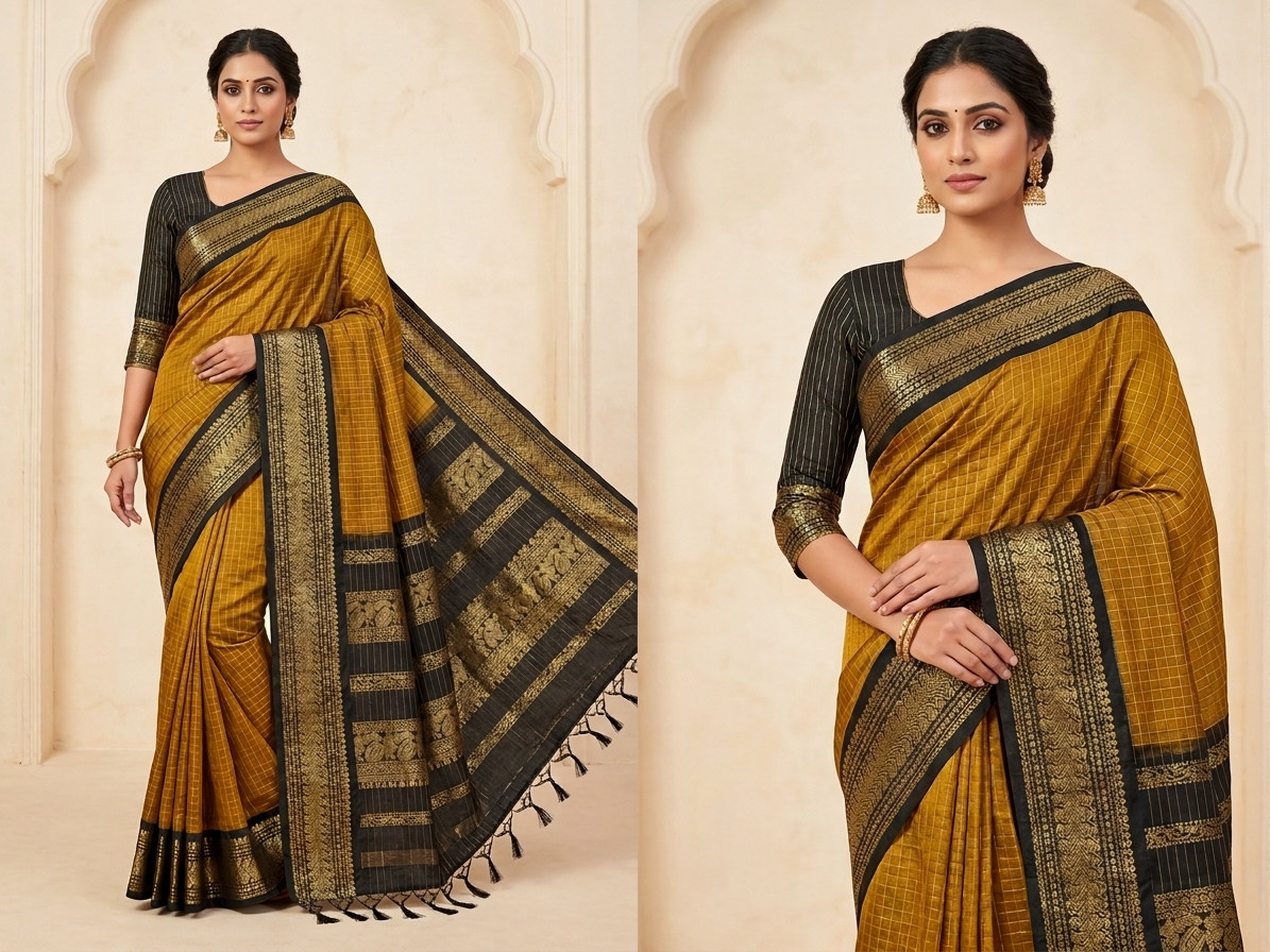 Mustard Yellow Saree with Black Border
